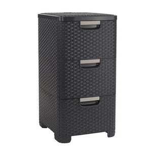 Rattan hatású fiókos tároLó 3x14 L sötét barna CURVER Tárolókosarak