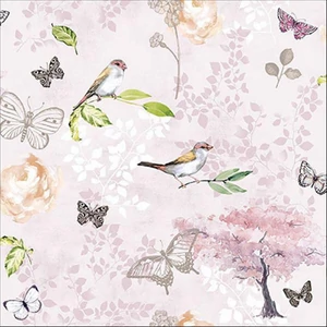 Szalvéta Ambiante Birds and butterflies pink, papír papírszalvéta 33x33cm,20db-os