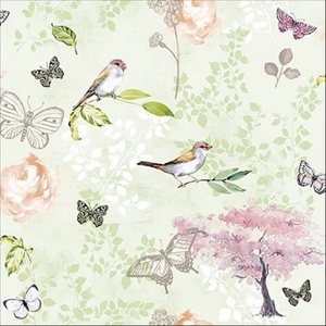 Szalvéta Ambiante Birds and butterflies green, papír papírszalvéta 33x33cm,20db-os