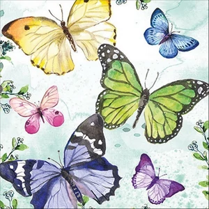 Szalvéta 33x33cm Fluttering butterflies aqua 20db-os