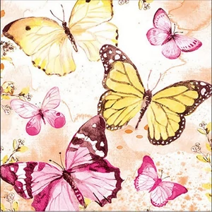 Szalvéta 33x33cm Fluttering butterflies pink 20db-os
