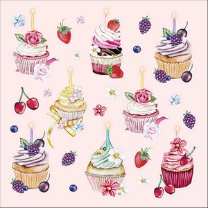 Szalvéta 33x33cm Fruity cupcakes pink 20db-os