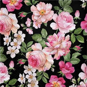 Szalvéta 33x33cm Roses Glory Black 20db-os