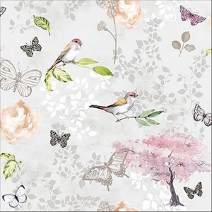 Szalvéta Ambiante Birds and butterflies grey, papír papírszalvéta 33x33cm,20db-os