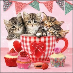 Szalvéta Ambiante Cats In Tea Cups papírszalvéta 25x25cm,15db-os
