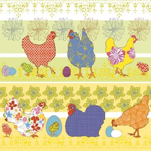 Szalvéta Ambiante Modern Chickens yellow dombornyomott 33x33cm, 3rétegű 20db/csomag