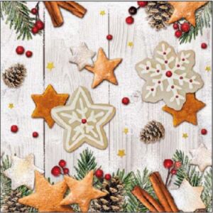 Szalvéta Ambiente karácsonyi 25x25cm 3rétegű, 20db/csomag Cookies Stars