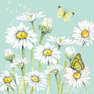 Szalvéta Ambiente 25x25cm Daisy Green, zöld, margarétás pillangós