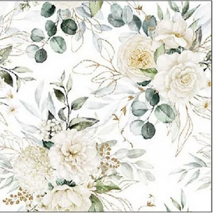 Szalvéta Ambiante virágos Eucalyptus and roses papírszalvéta 25x25cm,15db-os