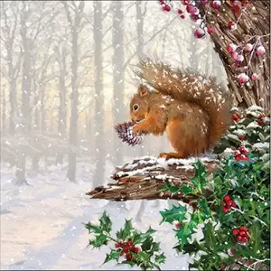 Szalvéta Ambiente karácsonyi Squirrel in tree 33x33cm, 20db/csomag