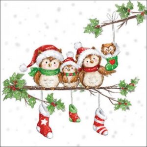 Szalvéta Ambiente karácsonyi Owl family 33x33cm, 20db/csomag