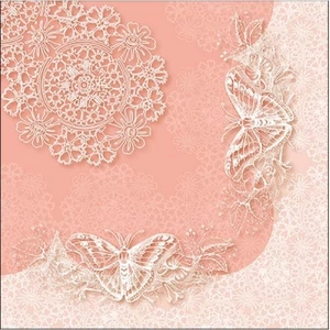 Szalvéta Ambiante Butterfly Lace Rose papírszalvéta 33x33cm,20db-os