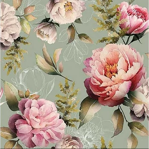 Szalvéta Ambiante Peonies composition green papírszalvéta 33x33cm,20db-os