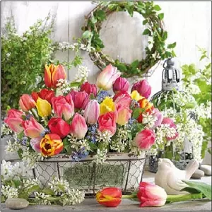 Szalvéta Ambiente virágos 25x25cm 20db/csomag 3rétegű Spring Bouquet