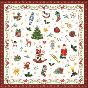 Szalvéta karácsonyi 25x25cm Ornaments all over red 20db/csomag 3 rétegű