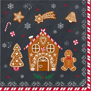 Szalvéta karácsonyi 33x33cm, Gingerbread papírszalvéta 33x33cm,20db-os