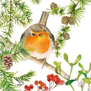 Szalvéta karácsony Robin in Tree papírszalvéta 33x33cm,20db-os