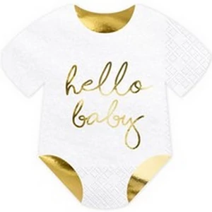 Szalvéta Party Hello Baby 16x16cm -es 3rétegű (20lap/csomag) Bébiruha Formájú fehér arany