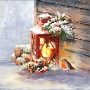 Szalvéta Ambiente karácsonyi 25x25cm, 20db/csomag 3rétegű Robin By Lantern
