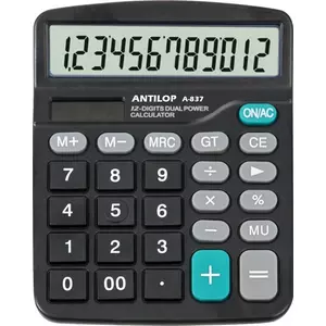 Számológép Antilop A-837 normál asztali számológép 12digit fekete színű 14,5x12x4cm-es
