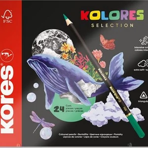 Színes ceruza 24 Kores háromszögletű,fém doboz Kolores Selection