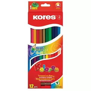 Színes ceruza készlet Kores kétvégű, háromszögletű, Duo 24 különböző szín