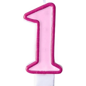 Szülinapi számgyertya -1- 6,5cm tortagyertya rózsaszín színű PartyDeco - Happy Birthday!