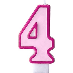 Szülinapi számgyertya -4- 6,5cm tortagyertya rózsaszín színű PartyDeco - Happy Birthday!