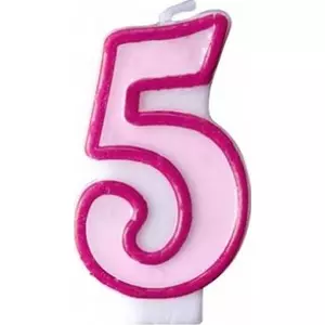 Szülinapi számgyertya -5- 6,5cm tortagyertya rózsaszín színű PartyDeco - Happy Birthday!