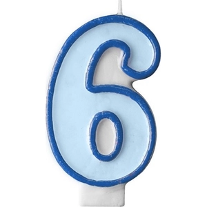Szülinapi számgyertya -6- 6,5cm tortagyertya kék színű PartyDeco - Happy Birthday!