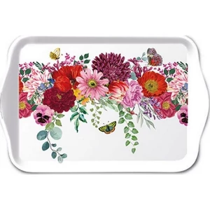 Tálca Ambiante kicsi Flower Border white műanyag kistálca 13x21cm