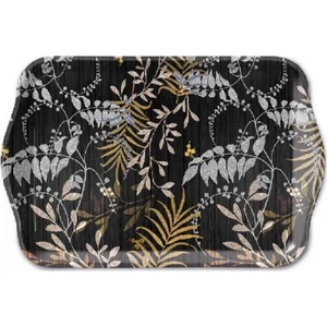 Tálca Ambiante kicsi Luxury Leaves Black műanyag kistálca 13x21cm