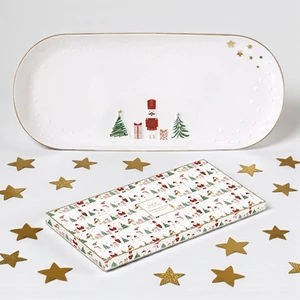 Tálca Porcelán karácsonyi 34,5x15cm, dobozban,  Let it Snow