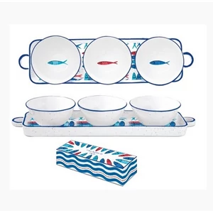 Tál Porcelán 37x10cm 3db-os 10cm, Sardine's Party dobozban Citromformájú