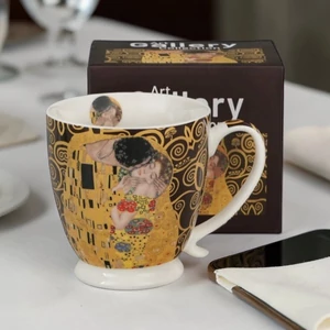Bögre porcelán 510ml talpas, (Klimt) THE KISS BROWN Díszdobozban