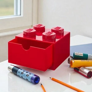 Tárolódoboz LEGO íróasztalra, fiókos "Brick 2x2", piros