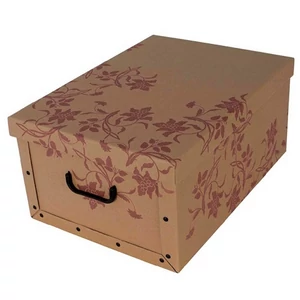 Tárolódoboz maxi 51x37x24cm környezetbarát karton natúr bordó mintás 7039B