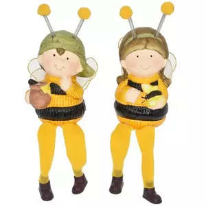 Tavasz dekor kerámia gyerek fiú lány méhecske ruhában lógólábú 8x7,5x11,5cm sárga fekete 2féle