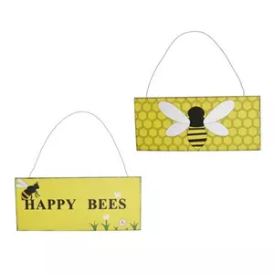 Tavasz dekor akasztós tábla méhecskés, fém 30x13cm fehér sárga