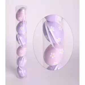 Húsvéti dekor tojás műanyag, 6db/set lila+virágos