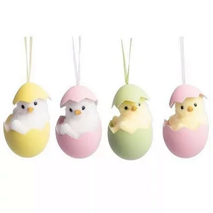 Tavaszi dekor csibe tojásban59 akasztóval 8cm 4féle 067781