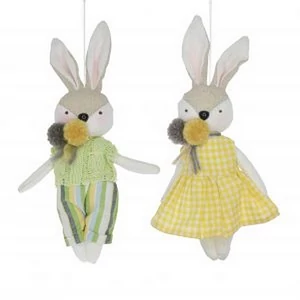 Tavaszi dekor akasztós fiú, lány textil 26x11x5cm zöld, sárga 2 féle