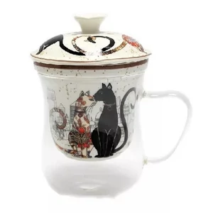 Bögre üveg/Porcelán 400ml, 10x8cm, cicás
