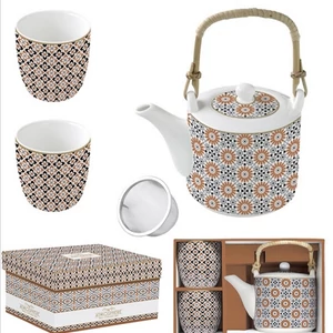 Kancsó kanna+2pohár porcelán 6dl fémszürővel, 160ml, Atmosphere, Geoe dobozban,