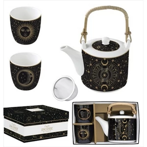 Kancsó kanna+2pohár porcelán 6dl fémszürővel, 160ml Atmosphere, Celes dobozban