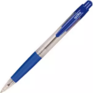 Toll Spoko 112 kristály átlátszó testű, kék nyomógombos toll kék gumírozott fogó résszel, kék tinta