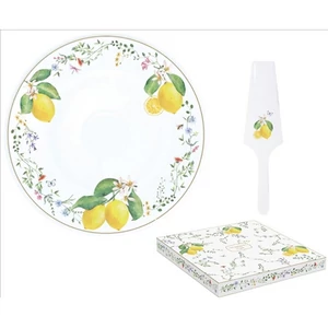 Tortatál porcelán 32cm, Fleurs et Citrons dobozban