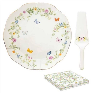 Tortatál Porcelán lapáttal 32cm Dancig Butterflies dobozban