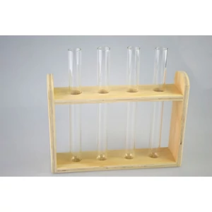 Üveg kémcső fa tartóban ÁTM.:1,5cm 4db, 16,5x4x15,2cm