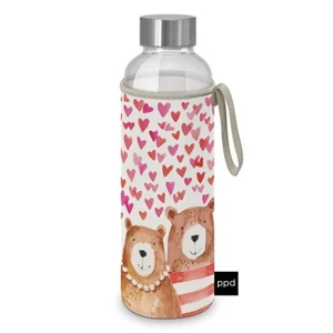 Kulacs Üvegflaska 550ml Love bears, neoprén védőhuzattal Borosilicate üveg